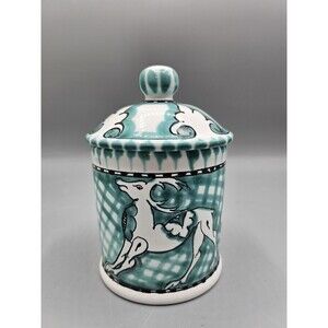 Vtg Orvieto Pottery Italian Hand Painted Cannister w/ Lid Majolica Deer Signed